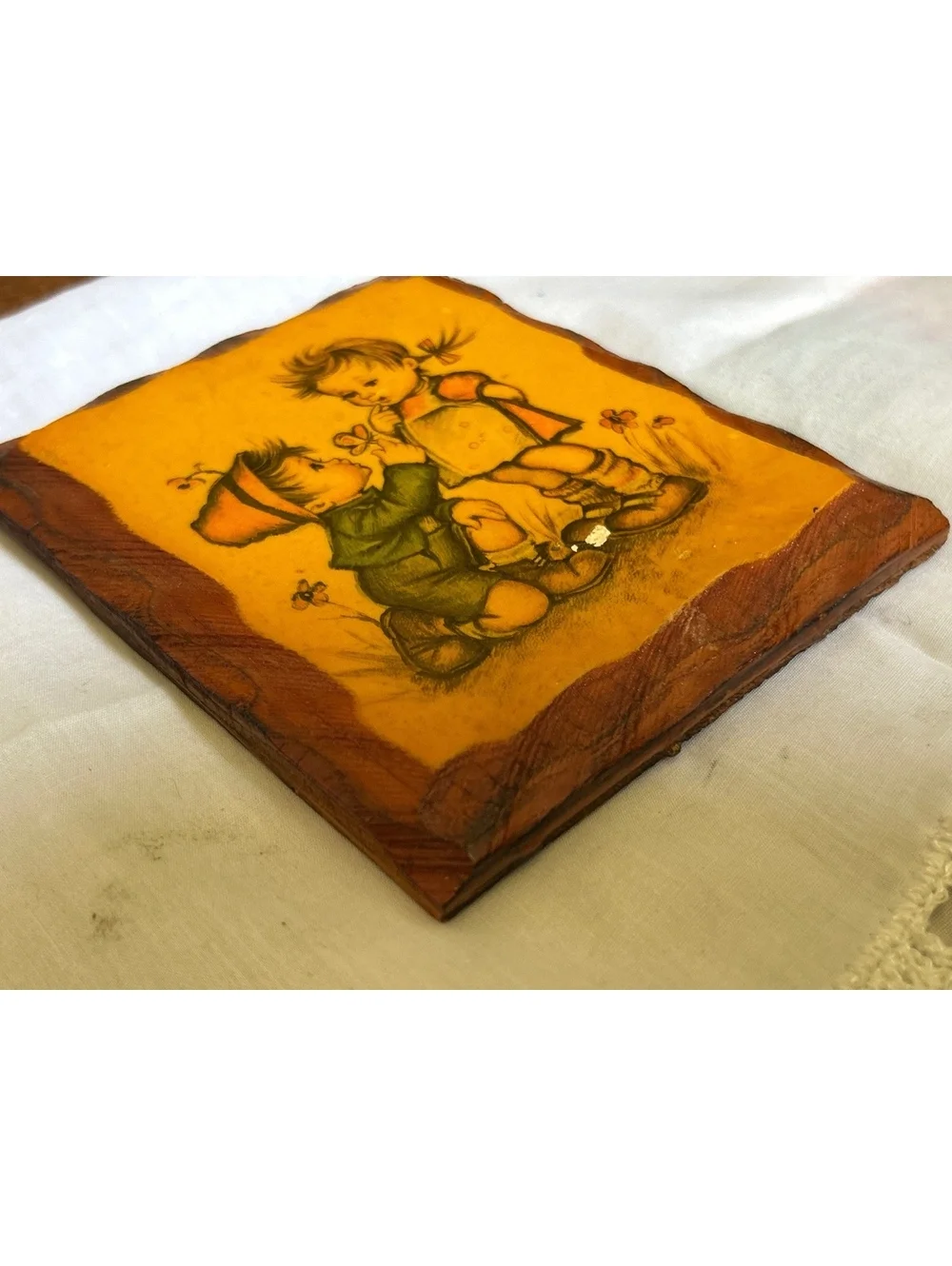 Vintage Evans Wood Plaques with Children Illustrations - Set of 2